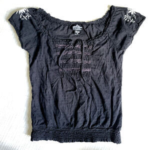Vintage Y2K Angie Black Top Womens S 100% Cotton Puff Sleeve Whimsigoth Gothic